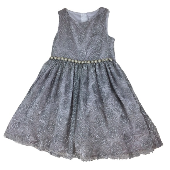 Rare Editions Other - RARE EDITIONS Silver Tulle Lace Floral Princess Formal Layered Dress size 6X